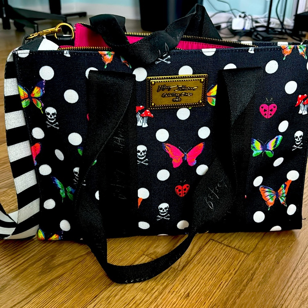 Betsey Johnson Messenger Bag butterflies and skulls